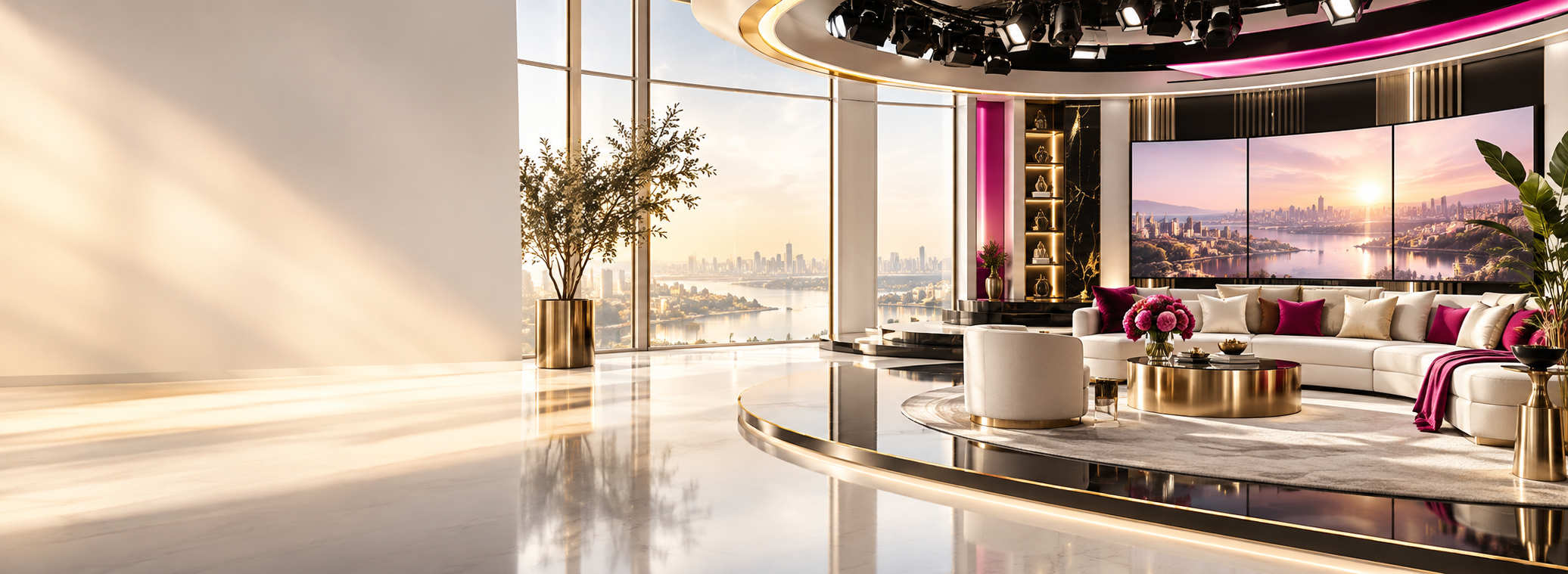 Elegant, sunlit PPTV studio interior